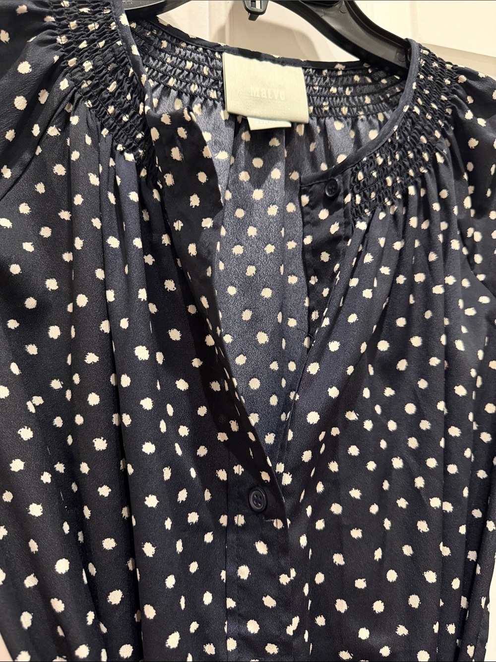 Anthropologie Maeve Navy & White Polka Dot Tie-Waist dress xs - Picture 4 of 8